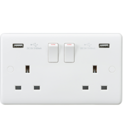 Knightsbridge Curved Edge 13A 2G Switched Socket with Dual USB Charger (5V DC 3.1A shared)